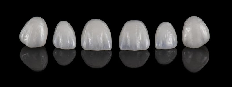 Patient with temporary dental veneers before final porcelain bonding